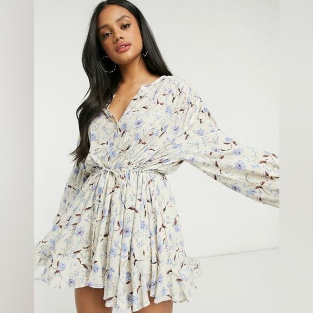 Free People Flower Fields Dress in Light Combo colour long sleeve button front S